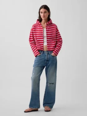 Felpa con cappuccio oversize a righe in spugna