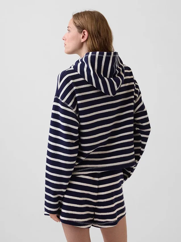 Felpa con cappuccio oversize a righe in spugna
