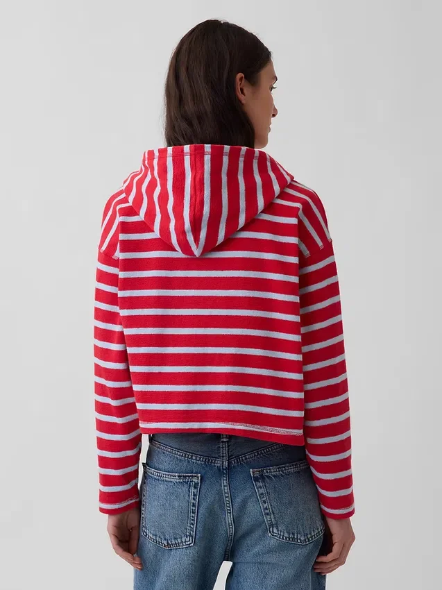 Felpa con cappuccio oversize a righe in spugna