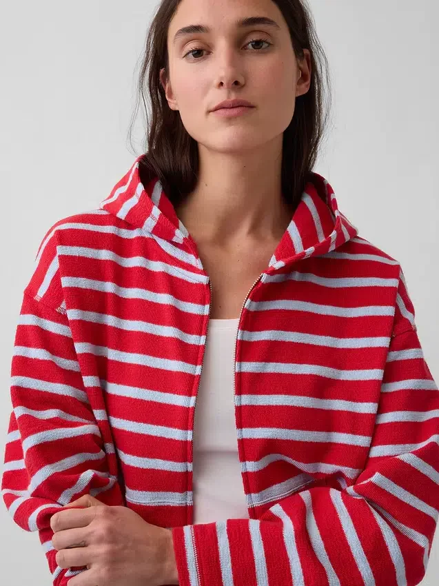 Felpa con cappuccio oversize a righe in spugna