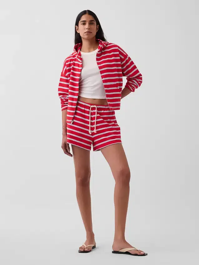 Felpa con cappuccio oversize a righe in spugna