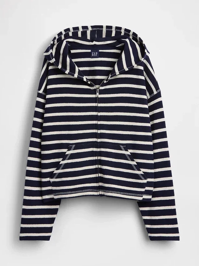 Felpa con cappuccio oversize a righe in spugna