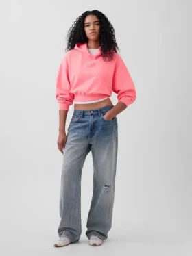 Felpa con cappuccio oversize corta con logo Vintagesoft
