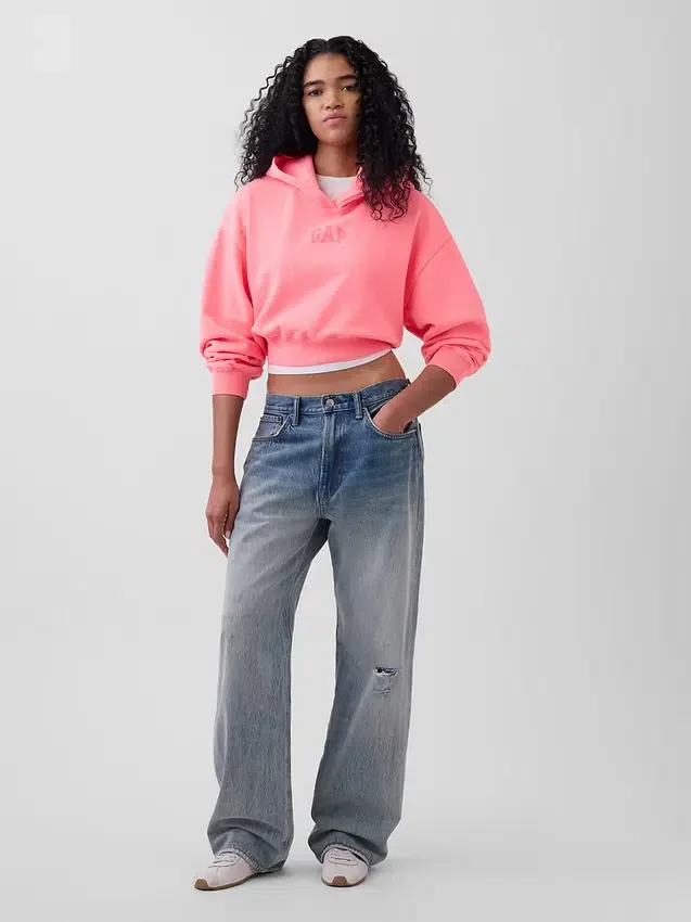 Felpa con cappuccio oversize corta con logo Vintagesoft