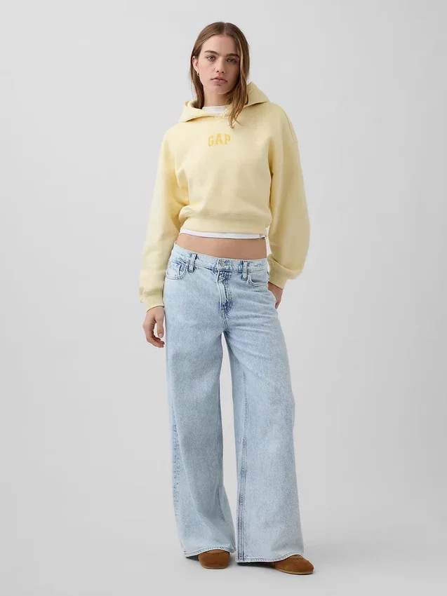 Felpa con cappuccio oversize corta con logo Vintagesoft
