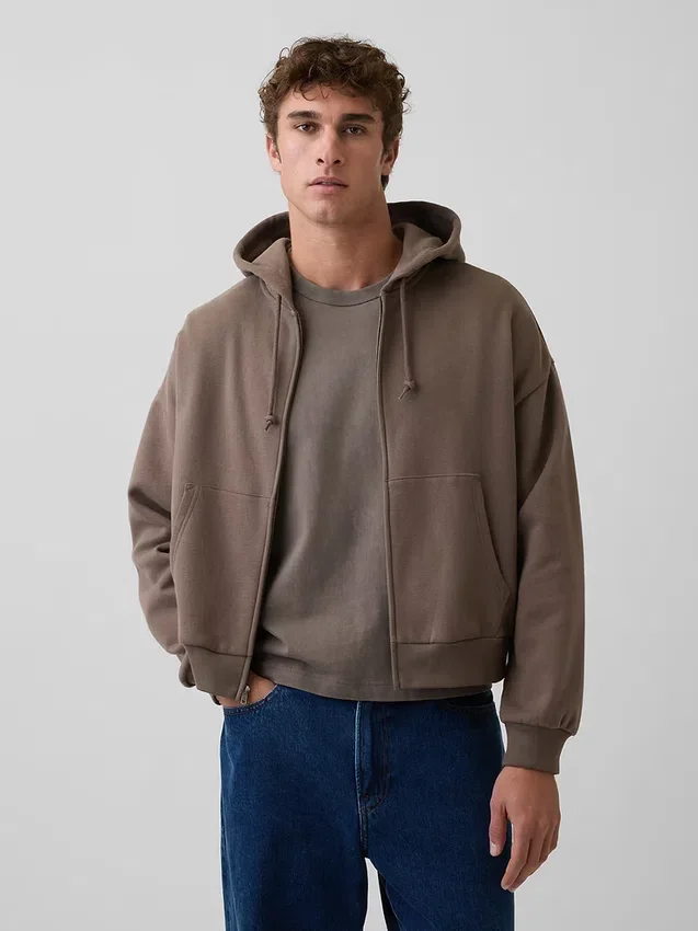 Felpa con cappuccio oversize corta e zip Vintagesoft