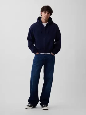 Felpa con cappuccio oversize corta e zip Vintagesoft