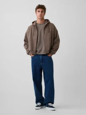 Felpa con cappuccio oversize corta e zip Vintagesoft