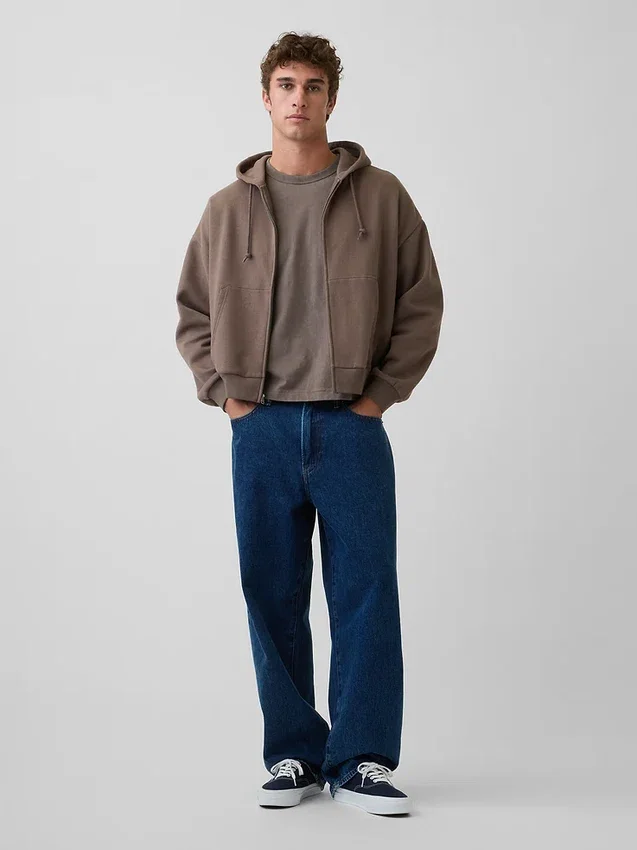 Felpa con cappuccio oversize corta e zip Vintagesoft