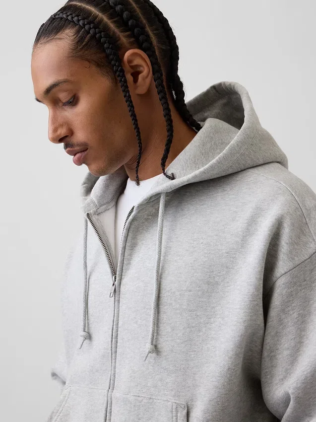 Felpa con cappuccio oversize corta e zip Vintagesoft