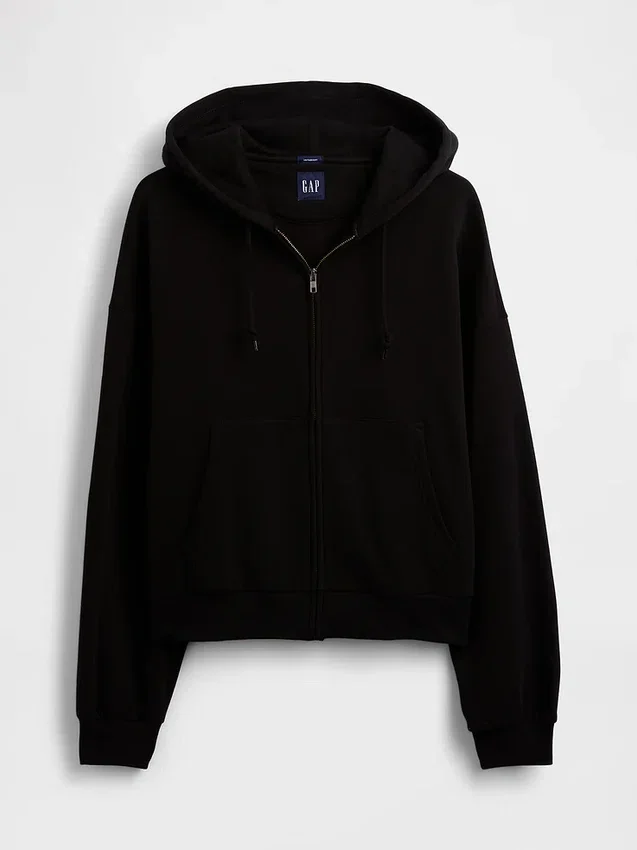 Felpa con cappuccio oversize corta e zip Vintagesoft