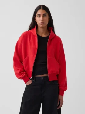 Felpa con cappuccio oversize in felpa Vintagesoft con zip a cuneo