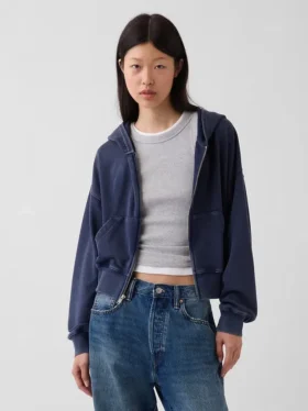 Felpa con cappuccio oversize in felpa Vintagesoft con zip a cuneo