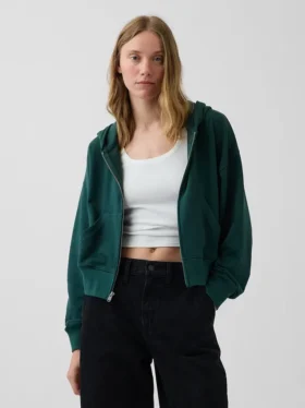 Felpa con cappuccio oversize in felpa Vintagesoft con zip a cuneo