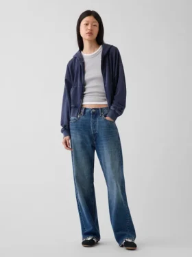 Felpa con cappuccio oversize in felpa Vintagesoft con zip a cuneo