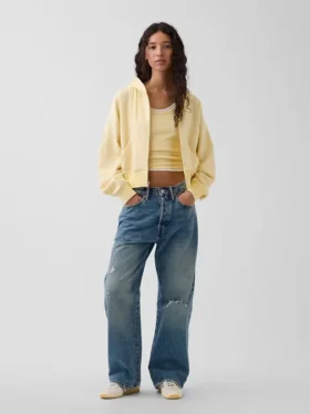 Felpa con cappuccio oversize in felpa Vintagesoft con zip a cuneo