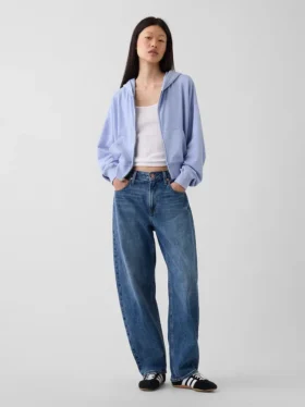 Felpa con cappuccio oversize in felpa Vintagesoft con zip a cuneo