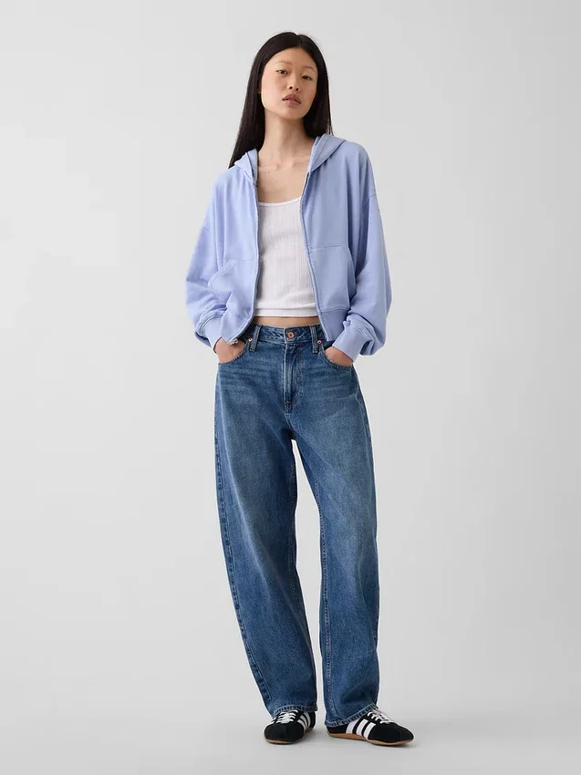 Felpa con cappuccio oversize in felpa Vintagesoft con zip a cuneo