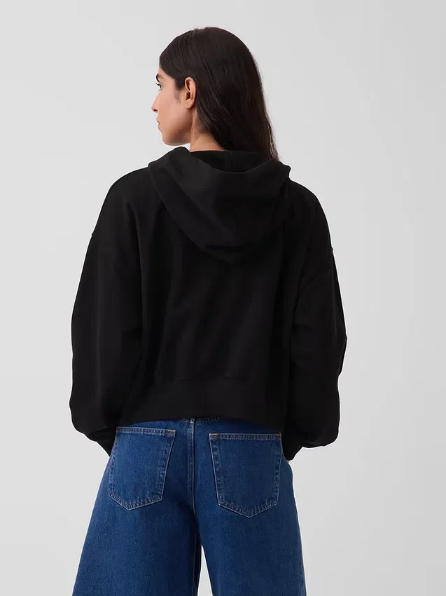 Felpa con cappuccio oversize in felpa Vintagesoft con zip a cuneo