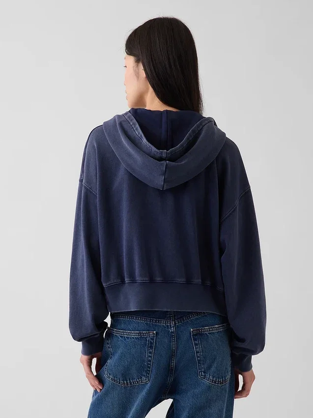 Felpa con cappuccio oversize in felpa Vintagesoft con zip a cuneo