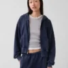 Felpa con cappuccio oversize in felpa Vintagesoft con zip a cuneo