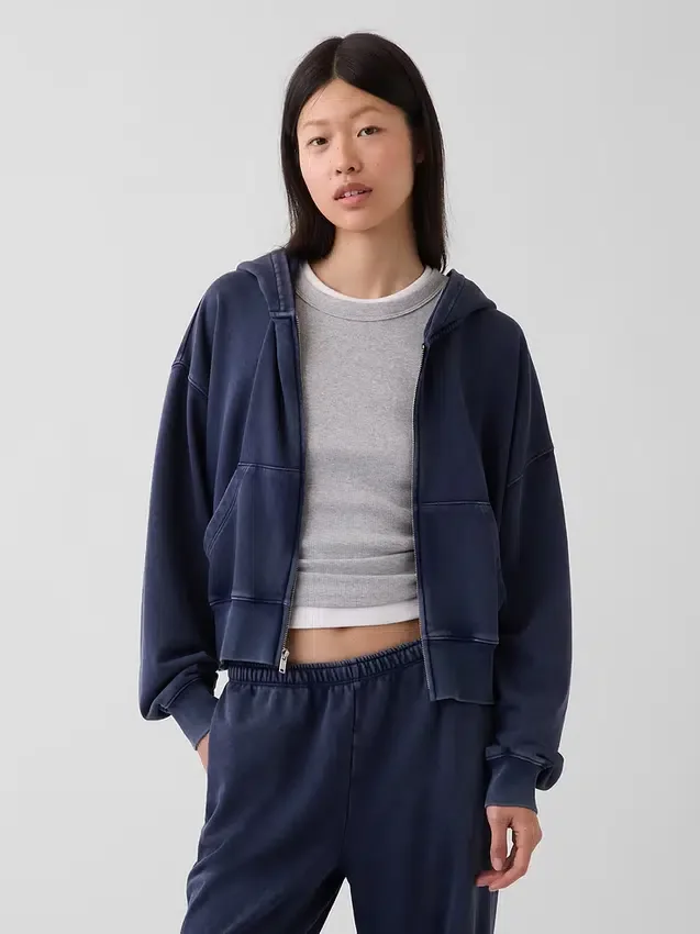 Felpa con cappuccio oversize in felpa Vintagesoft con zip a cuneo