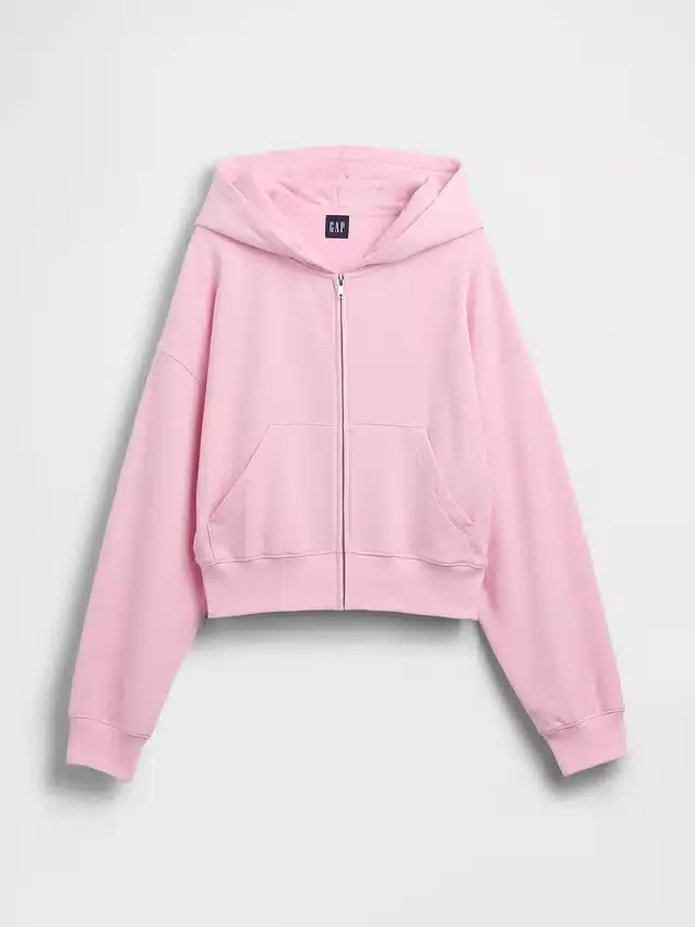 Felpa con cappuccio oversize in felpa Vintagesoft con zip a cuneo