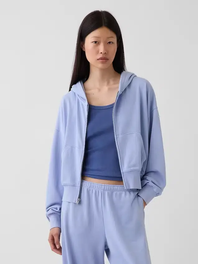 Felpa con cappuccio oversize in felpa Vintagesoft con zip a cuneo