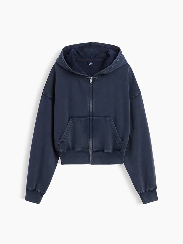 Felpa con cappuccio oversize in felpa Vintagesoft con zip a cuneo
