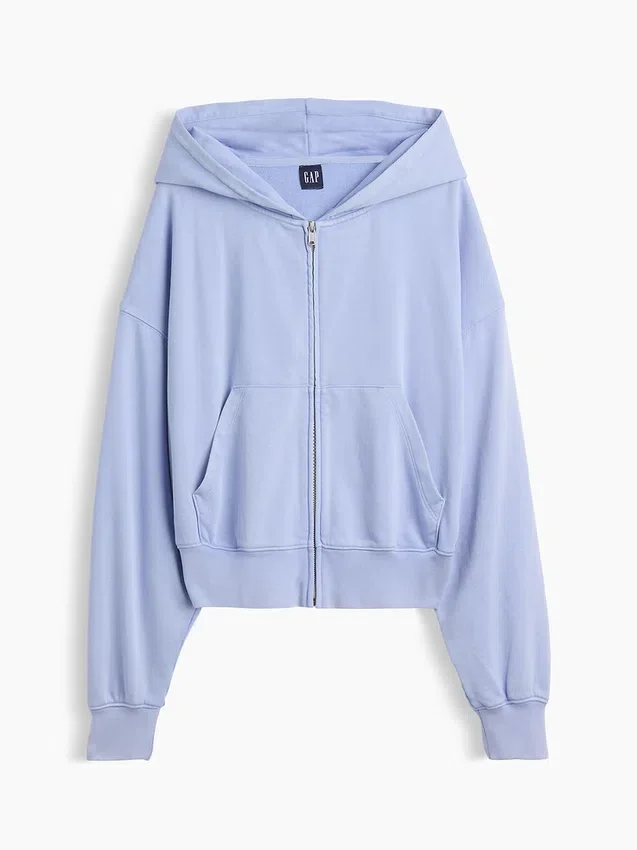 Felpa con cappuccio oversize in felpa Vintagesoft con zip a cuneo