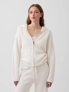 Felpa con cappuccio oversize in misto cotone CashSoft con punto Shaker e zip