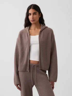Felpa con cappuccio oversize in misto cotone CashSoft con punto Shaker e zip
