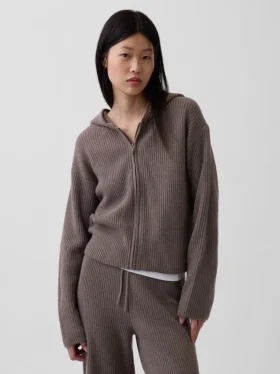 Felpa con cappuccio oversize in misto cotone CashSoft con punto Shaker e zip