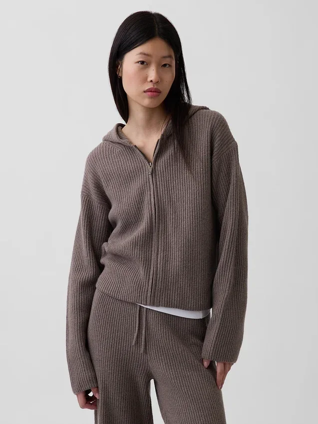 Felpa con cappuccio oversize in misto cotone CashSoft con punto Shaker e zip