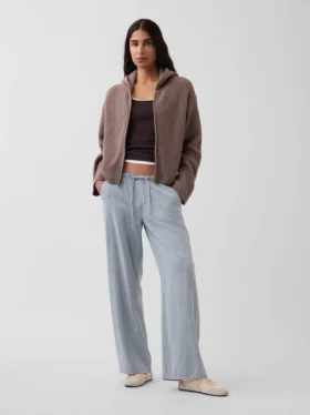 Felpa con cappuccio oversize in misto cotone CashSoft con punto Shaker e zip