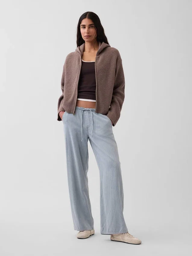 Felpa con cappuccio oversize in misto cotone CashSoft con punto Shaker e zip