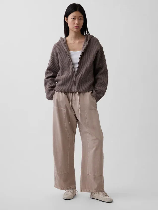 Felpa con cappuccio oversize in misto cotone CashSoft con punto Shaker e zip