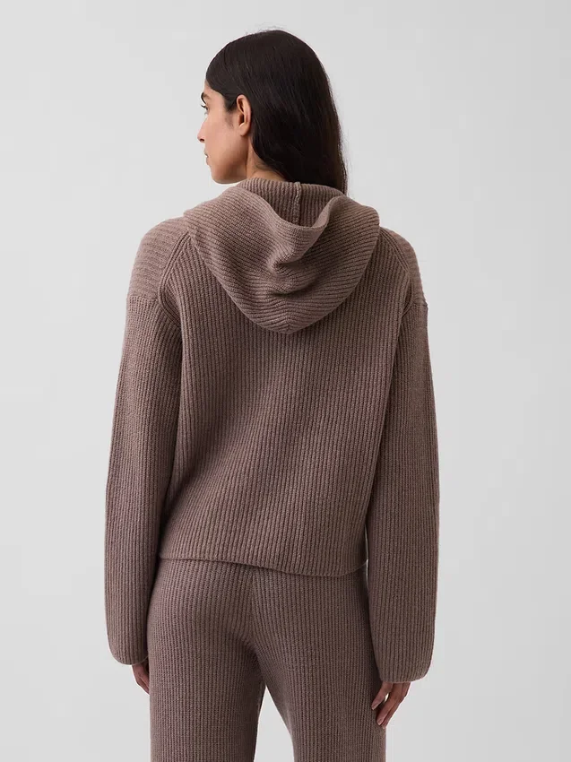 Felpa con cappuccio oversize in misto cotone CashSoft con punto Shaker e zip