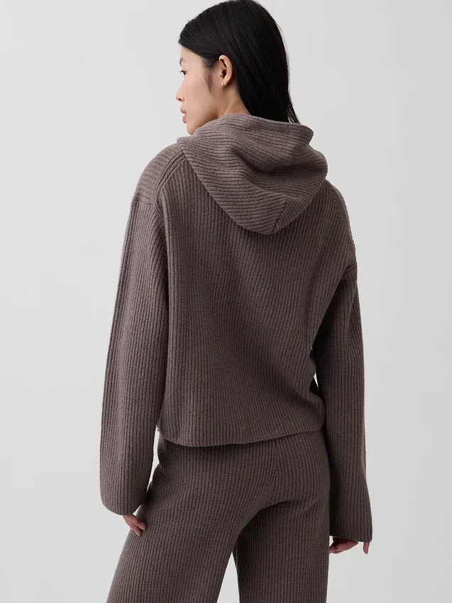 Felpa con cappuccio oversize in misto cotone CashSoft con punto Shaker e zip