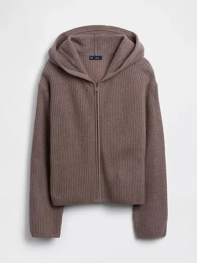 Felpa con cappuccio oversize in misto cotone CashSoft con punto Shaker e zip
