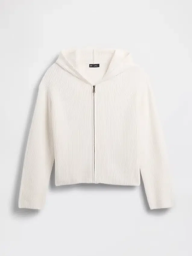 Felpa con cappuccio oversize in misto cotone CashSoft con punto Shaker e zip