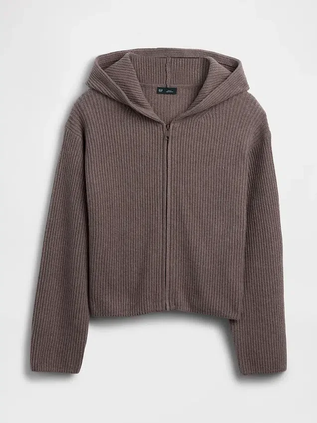 Felpa con cappuccio oversize in misto cotone CashSoft con punto Shaker e zip