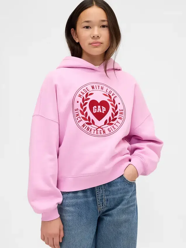 Felpa con cappuccio oversize per bambini Vintagesoft con logo a forma di cuore