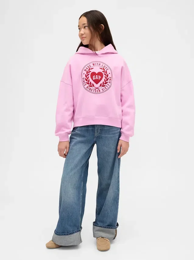 Felpa con cappuccio oversize per bambini Vintagesoft con logo a forma di cuore