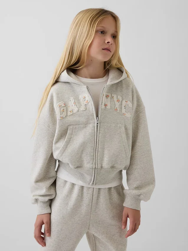 Felpa con cappuccio oversize per bambini Vintagesoft con logo e zip
