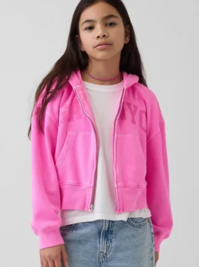 Felpa con cappuccio oversize per bambini Vintagesoft con logo e zip