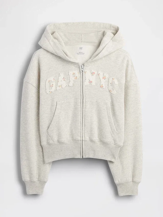 Felpa con cappuccio oversize per bambini Vintagesoft con logo e zip