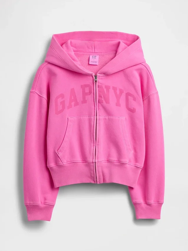 Felpa con cappuccio oversize per bambini Vintagesoft con logo e zip