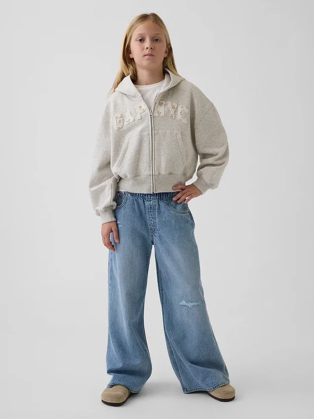 Felpa con cappuccio oversize per bambini Vintagesoft con logo e zip