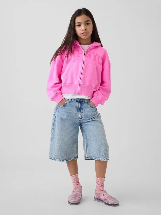 Felpa con cappuccio oversize per bambini Vintagesoft con logo e zip